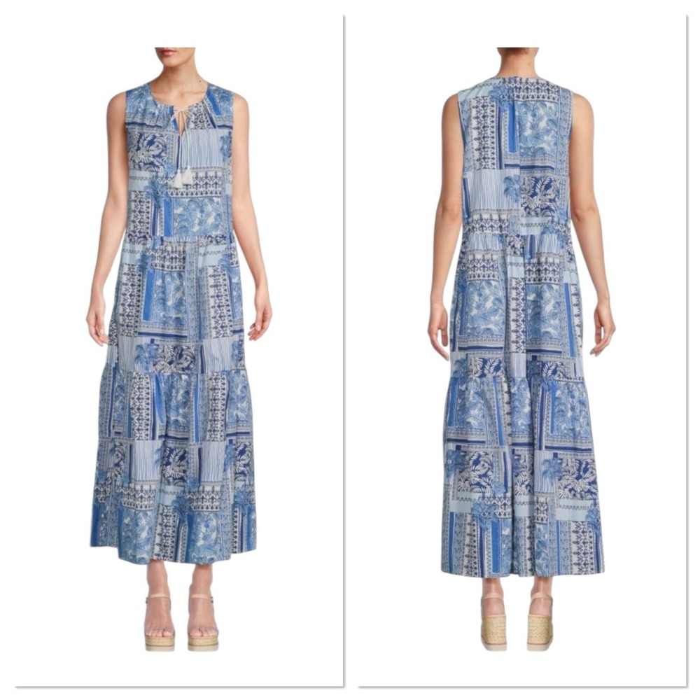 J. McLaughlin Christa Tropical Print Tassel Maxi Dress Cotton Preppy Women XL